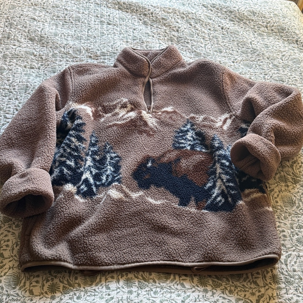 NWOT Men's Old Navy Bison Buffalo Sherpa Fleece Quarter Zip Sweater